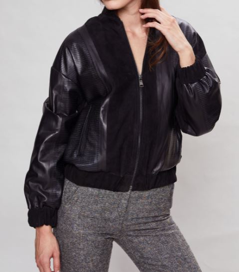 Blouson cuir et daim noir pour femme avec zip fermeture eclair Giorgio & Mario