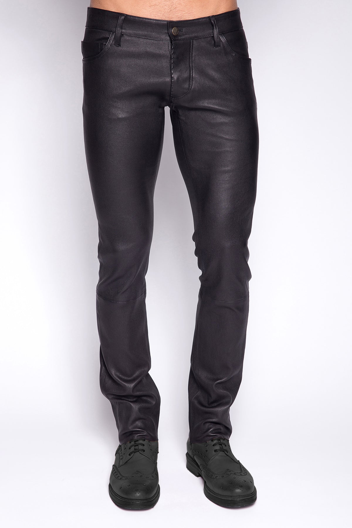 pantalon en cuir d'agneau noir pour homme