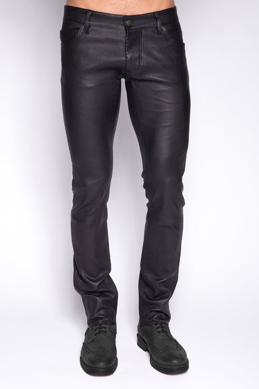 pantalon en cuir d'agneau noir pour homme