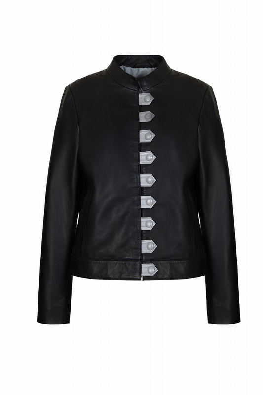 BLOUSON CUIR PATTE GEOMETRIQUE BRIMA
