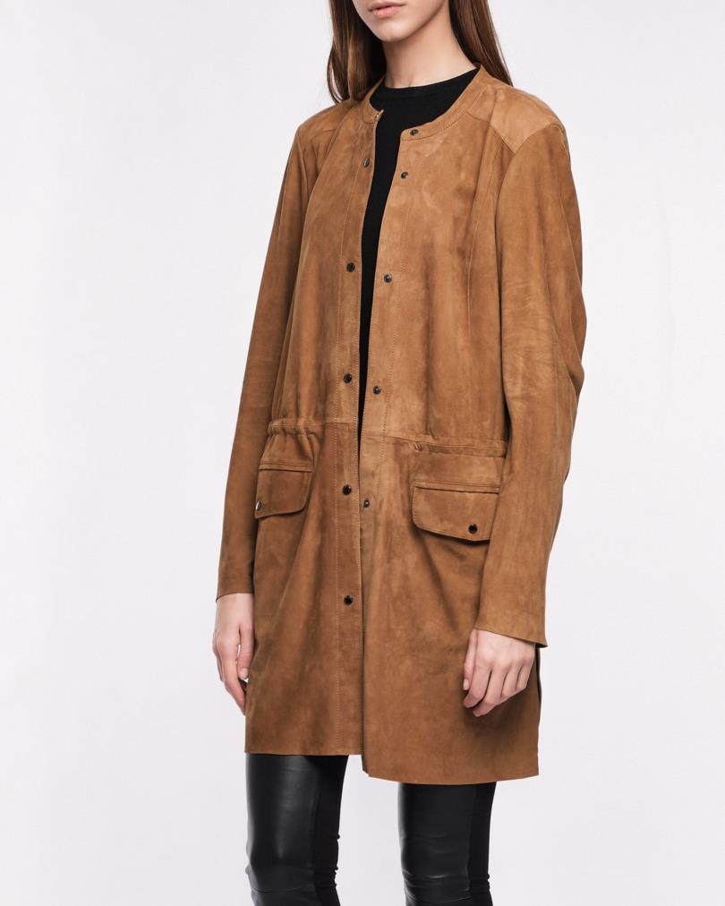 veste longue en daim camel pour femme