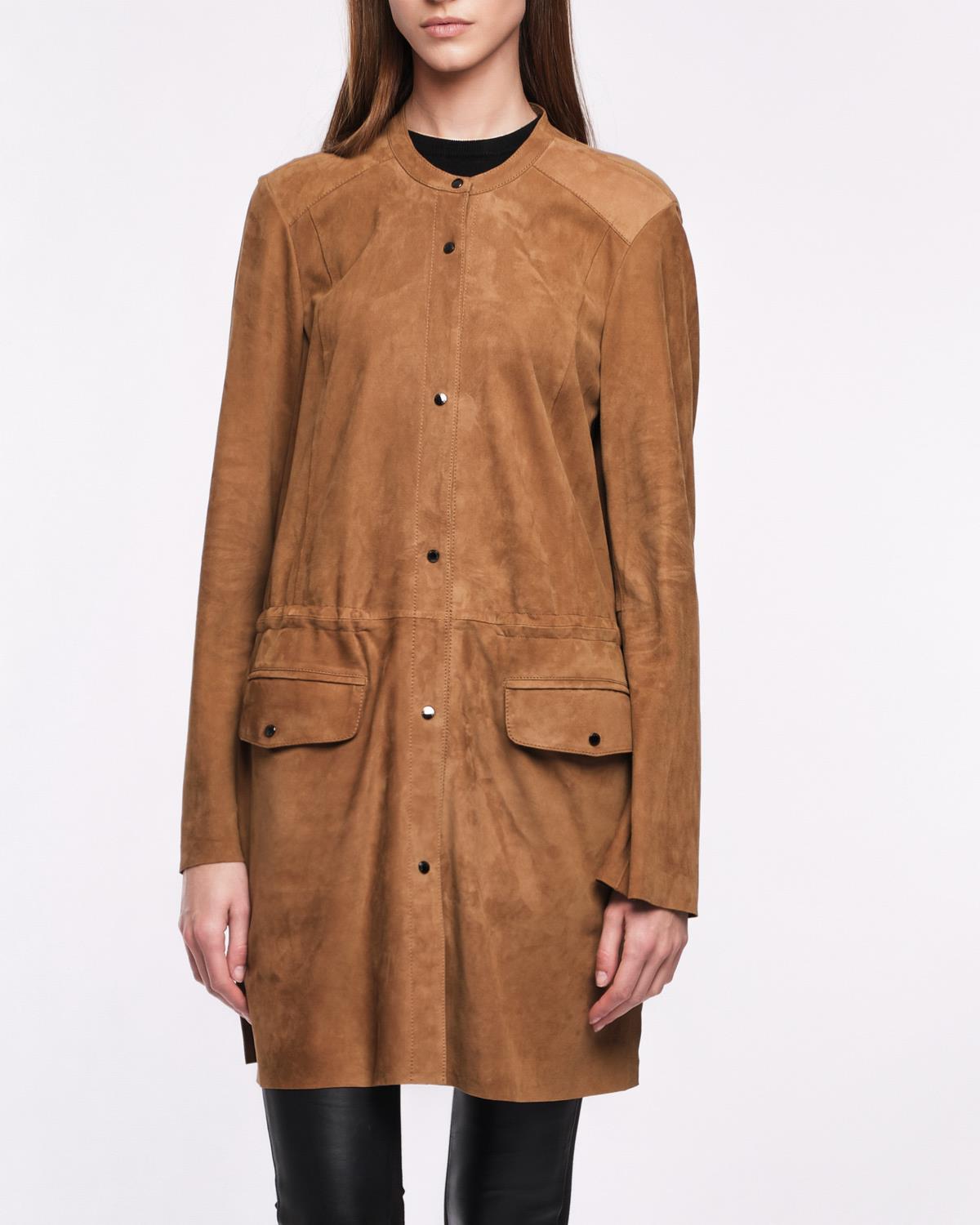 veste longue en daim pour femme avec boutons pression en chèvre velours