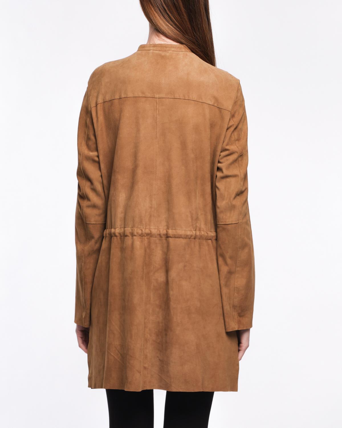 vue de dos du blouson en daim long pour femme en chèvre velours de luxe