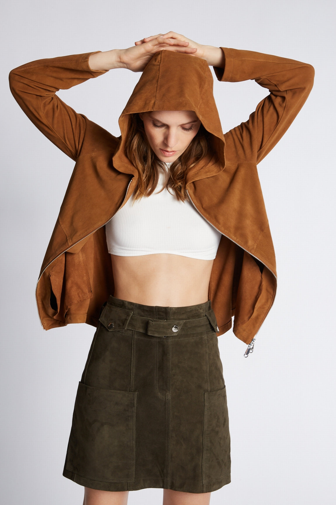 Blouson en daim femme à capuche SWAN VEL Giorgio & Mario style décontracté
