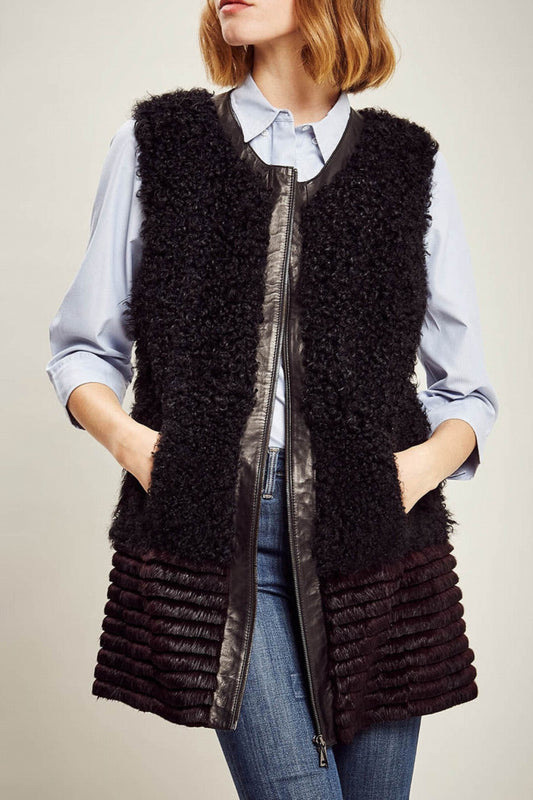 GILET LONG EN PEAU LAINEE MALENA - OUTLET CUIR