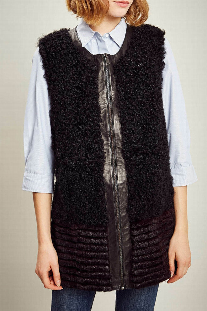 GILET LONG EN PEAU LAINEE MALENA - OUTLET CUIR