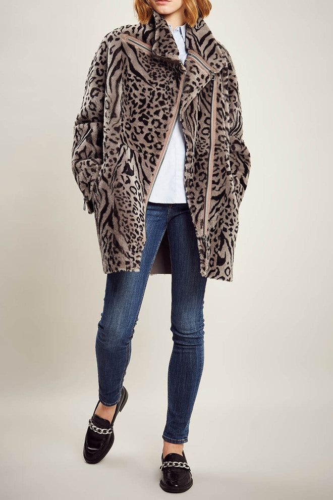 MANTEAU PEAU LAINEE IMPRIME LEOPARD - OUTLET CUIR