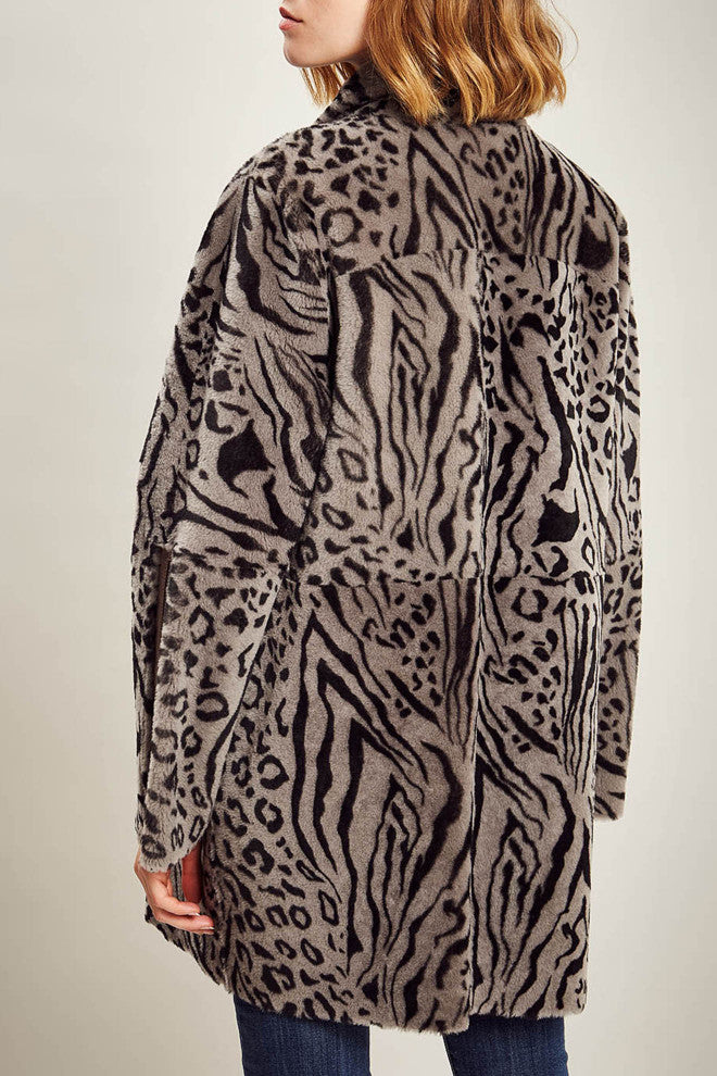 MANTEAU PEAU LAINEE IMPRIME LEOPARD - OUTLET CUIR