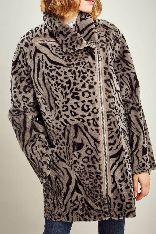 MANTEAU PEAU LAINEE IMPRIME LEOPARD - OUTLET CUIR